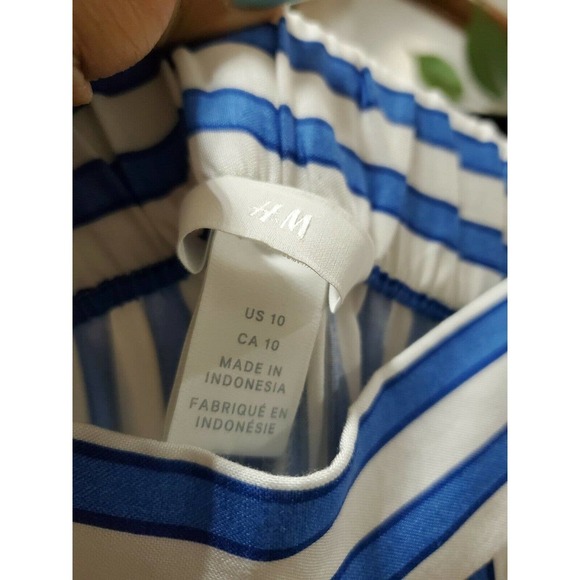 H&M Women's Blue/White Stiped 100% Rayon Mid Rise Wide Legs Dress Pant Size 10 - Picture 6 of 12